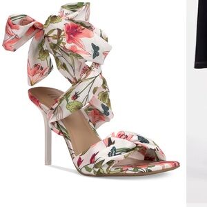 INC International Concepts White Floral Kylah Lace-Up Dress Sandals,7